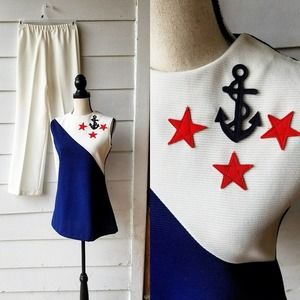 1970s Red, White, and Blue Nautical Matching Set || July Fourth || Medium